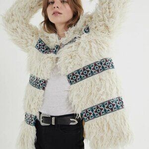 Urban Outfitters Rosa Faux Fur Coat Jacket Sherpa Shaggy Mongolian Embroidered